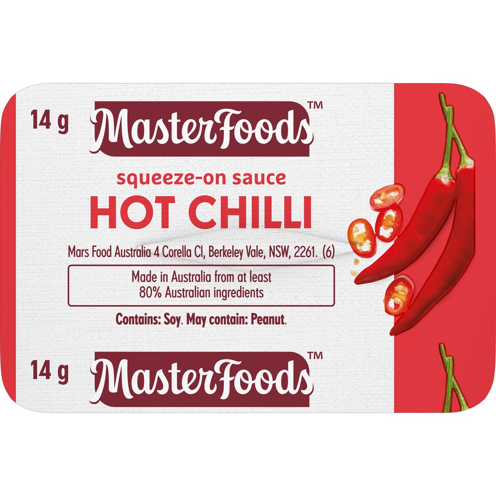 HOT CHILLI SAUCE 100 X 14G SQUEEZE ON