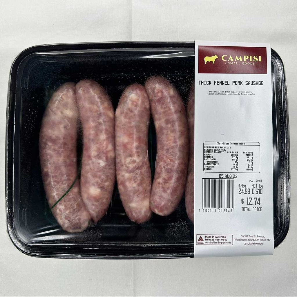 campisi RETAIL sausages fennel thick r/w 500gm (8) [K]