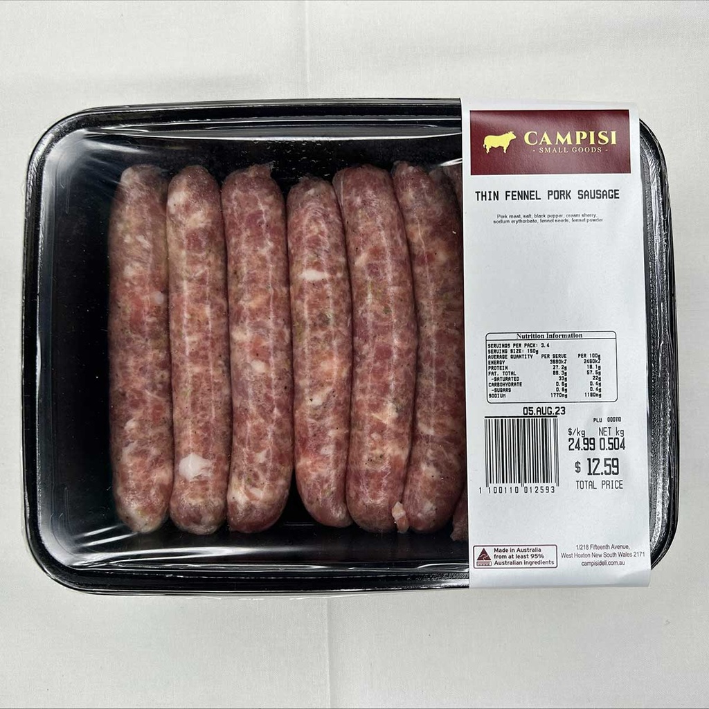 campisi RETAIL sausages fennel thin r/w 500gm (8) [K]