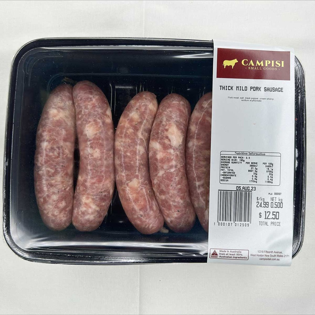 campisi RETAIL sausages pork thick r/w 500gm (8) [K]