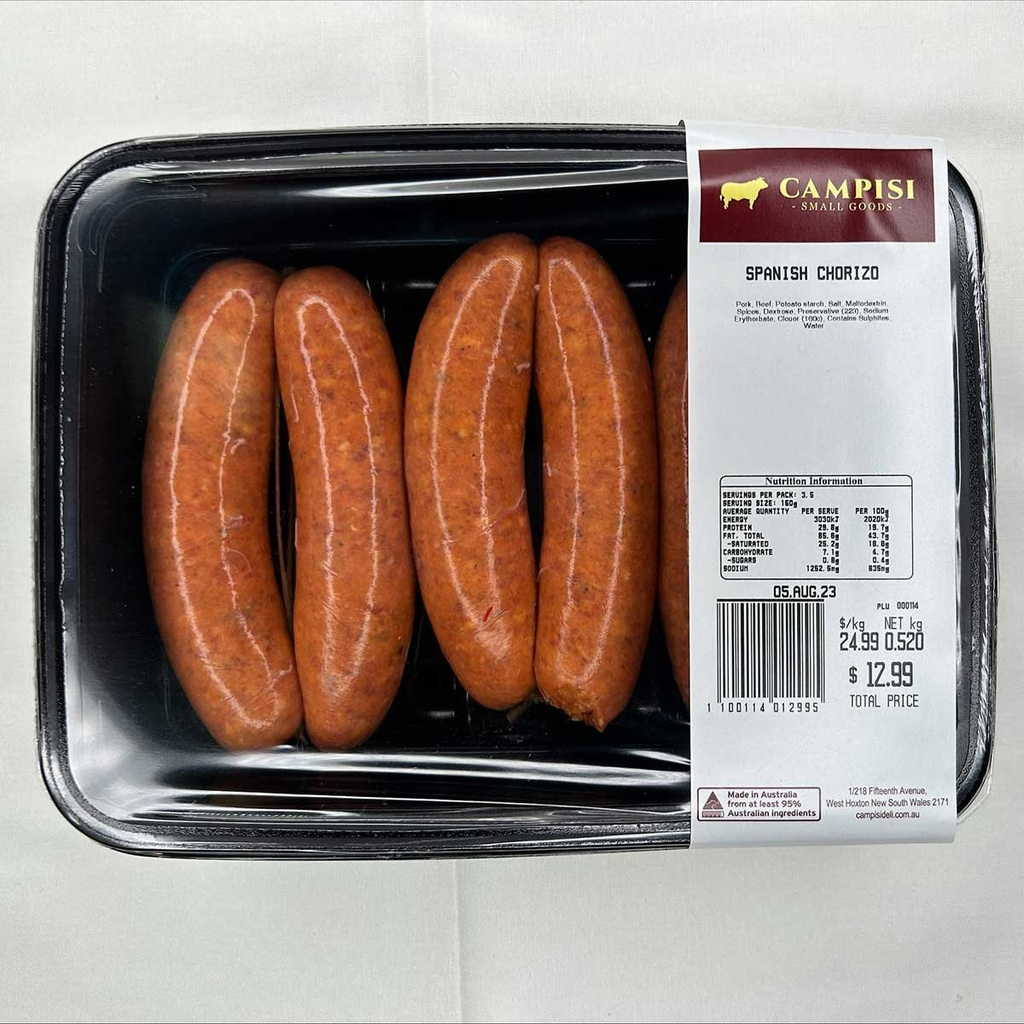 campisi RETAIL sausages spanish chorizo r/w 500gm (8) [K]