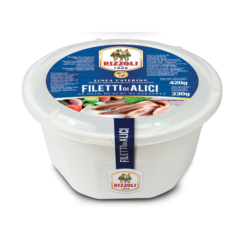 rizzoli 183 anchovy fillets in sunflower oil 6 x 420g [B]