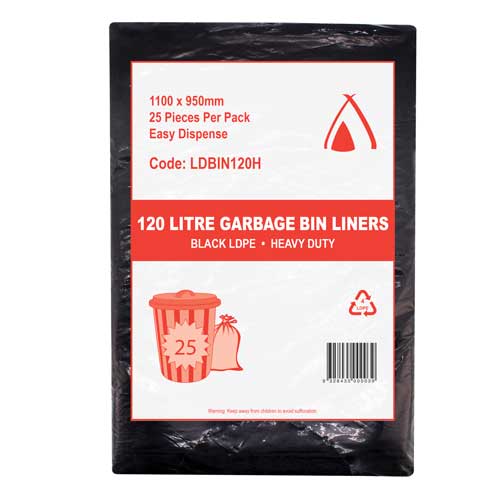 BLACK GARBAGE BAGS 120LT X 25