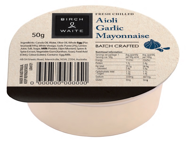 GARLIC AIOLI MAYONNAISE PORTIONS 50GM X 90