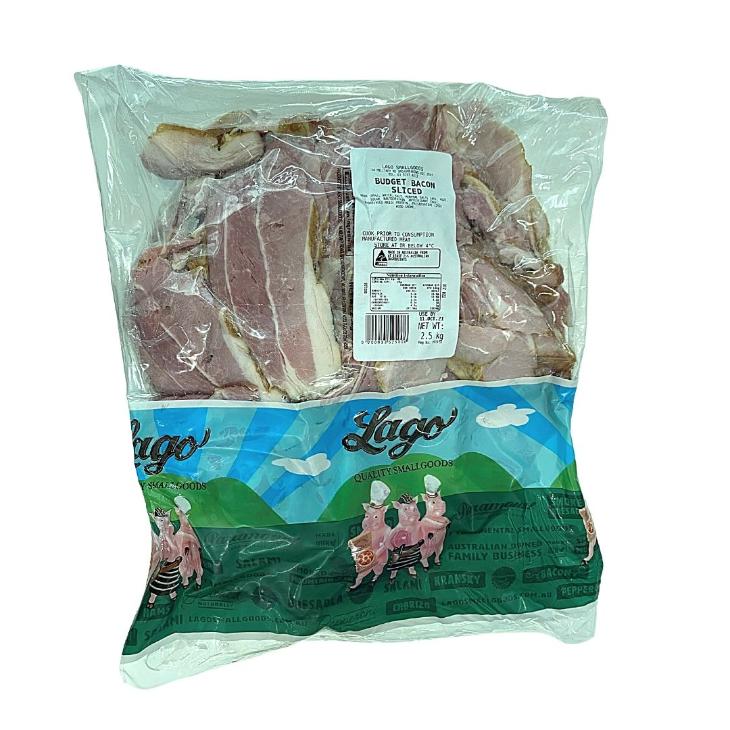 LAGO RINDLESS BUDGET BACON SLICED 2.5KG