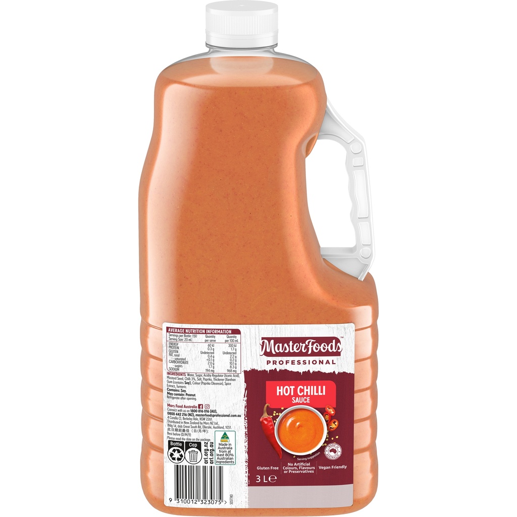 MasterFoods™ Professional Gluten Free Hot Chilli Sauce 3L