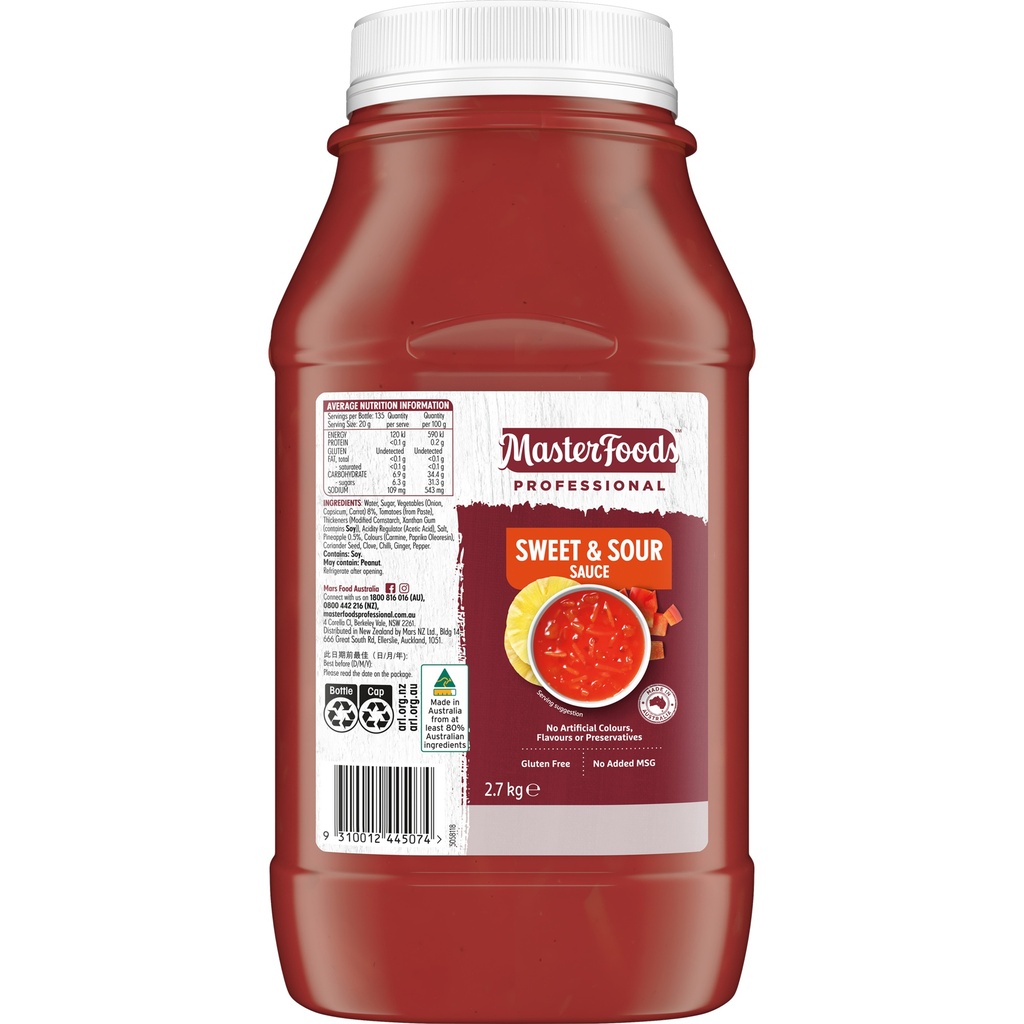 MasterFoods™ Professional Gluten Free Sweet & Sour Sauce 2.7kg