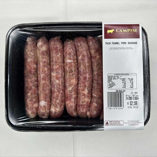 [CAMRETSAUFENTHIN] campisi RETAIL sausages fennel thin r/w 500gm (8) [K]