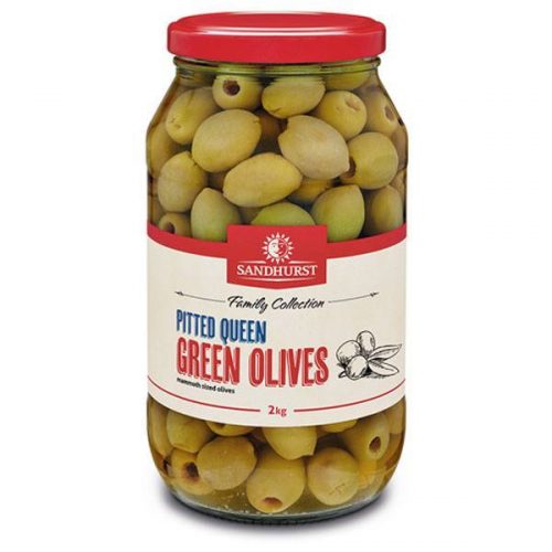 [OLIVE-GREEN-PITT] QUEEN GREEN PITTED OLIVES 2KG